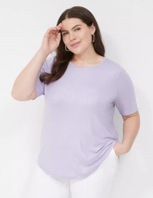 Lane Bryant Curved-Hem Perfect Sleeve Tee Women T Shirts Purple | KRD7330UH