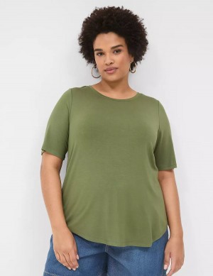 Lane Bryant Curved-Hem Perfect Sleeve Tee Women T Shirts Brown Green | VKU3170JP