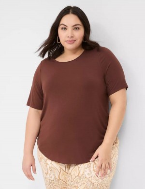 Lane Bryant Curved-Hem Perfect Sleeve Tee Women T Shirts Brown | SUL5796NE