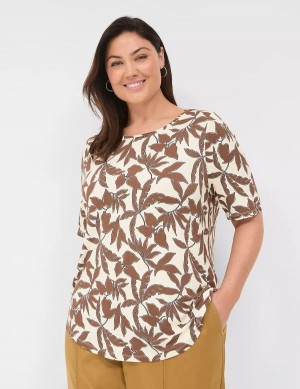 Lane Bryant Curved-Hem Perfect Sleeve Tee Women T Shirts Brown | QQO5233DU