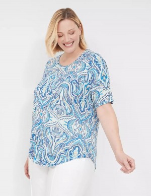 Lane Bryant Curved-Hem Perfect Sleeve Tee Women T Shirts Blue | KPW6633IF