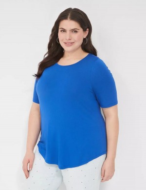 Lane Bryant Curved-Hem Perfect Sleeve Tee Women T Shirts Blue | TIQ1779NU