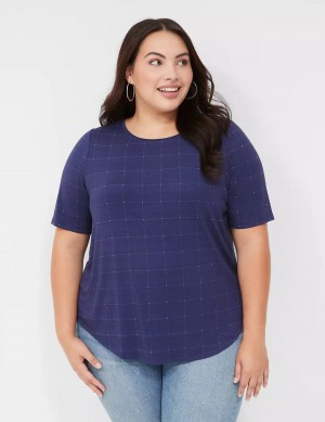 Lane Bryant Curved-Hem Perfect Sleeve Tee Women T Shirts Dark Blue | PKV1986HB