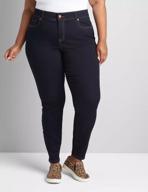 Lane Bryant Curvy Fit High-Rise Sateen Skinny Women Jeans Dark Blue | COI28100BU