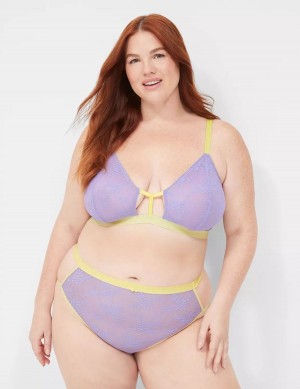 Lane Bryant Delicate Lace Peek-A-Boo No-Wire Women Bralettes Purple | RQW3417CW