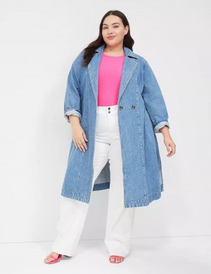 Lane Bryant Denimed Trench Women Trench Coat Blue | OGL6164HC