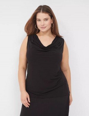 Lane Bryant Drape-Neck Shell Women T Shirts Black | XLU8698OA