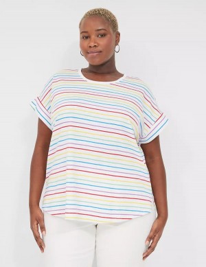 Lane Bryant Easy Roll-Sleeve Tee Women T Shirts Stripes | UTG9962LS