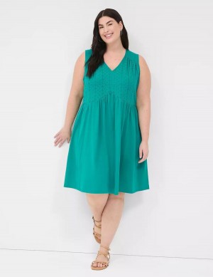 Lane Bryant Easy Swing Eyelet-Bodice Women Casual Dress Light Turquoise | FGG38RU