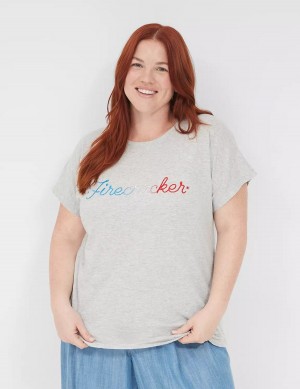 Lane Bryant Embroidered Firecracker Graphic Tee Women T Shirts Grey | RHZ609LB