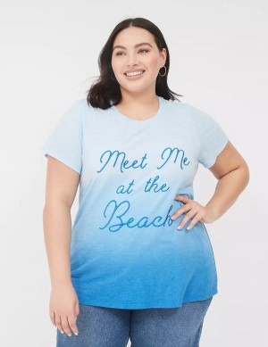 Lane Bryant Embroidered Meet Me At The Beach Graphic Tee Women Tank Top Blue | TGA9510HU