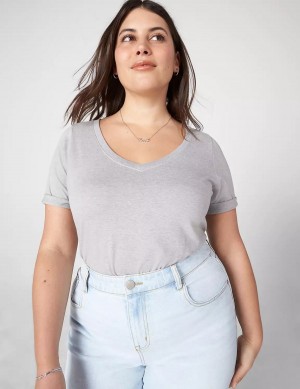 Lane Bryant Essential V-Neck Tee Women Tank Top Light Grey | LBN3258DQ