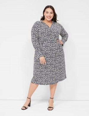 Lane Bryant Faux-Wrap Collar Jersey Women Midi Dress Navy | CNX5730WD