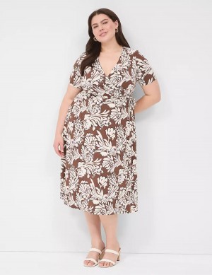 Lane Bryant Faux-Wrap Jersey Women Midi Dress Brown | FZE315UR