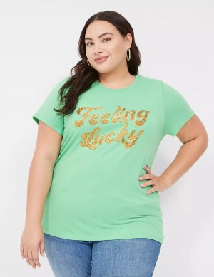 Lane Bryant Feeling Lucky Graphic Tee Women Tank Top Light Green | YKD5396AU