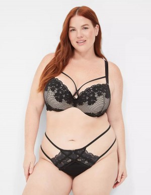 Lane Bryant Fishnet Lace Max Boost Plunge Women Bralettes Black | VUZ1431XN