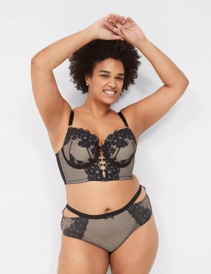 Lane Bryant Fishnet Longline Boost Women Balconette Bra Black | TGT3969LL