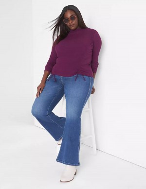 Lane Bryant Fitted Crop Mock-Neck Double-Drawcord Tee Women T Shirts Dark Purple | UQT4684BB