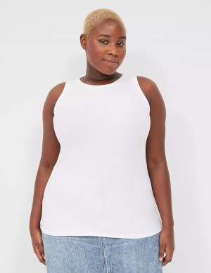 Lane Bryant Fitted High-Neck Rib Women Tank Top White | QSF5572HH