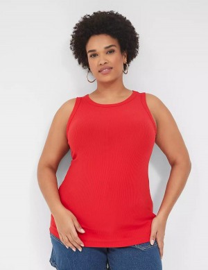 Lane Bryant Fitted High-Neck Rib Women Tank Top Red | DVJ8368JH