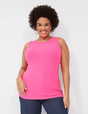 Lane Bryant Fitted High-Neck Rib Women Tank Top Pink | WFC8837SJ