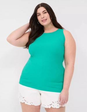 Lane Bryant Fitted High-Neck Rib Women Tank Top Light Turquoise | OOO2775UV