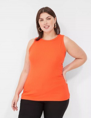 Lane Bryant Fitted High-Neck Rib Women Tank Top Light Red | OEF3760DH