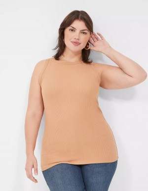 Lane Bryant Fitted High-Neck Rib Women Tank Top Brown | DNG5027OX