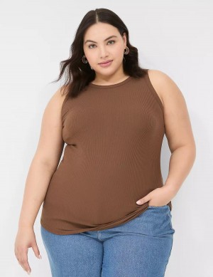 Lane Bryant Fitted High-Neck Rib Women Tank Top Brown | VFI9428QK