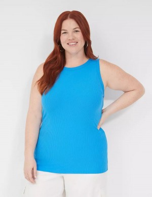 Lane Bryant Fitted High-Neck Rib Women Tank Top Blue | FRO5149MH