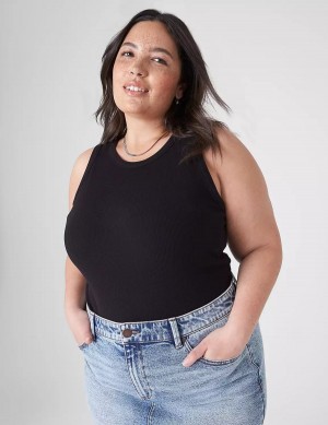 Lane Bryant Fitted High-Neck Rib Women Tank Top Black | OWZ4367ZH