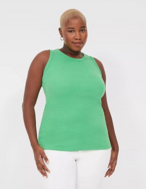 Lane Bryant Fitted High-Neck Ribbed Women Tank Top Green | HNA3615IW