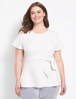 Lane Bryant Fitted Short-Sleeve Crew-Neck Lena Top Women T Shirts White Rose | KIX4377IB