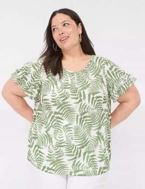 Lane Bryant Flutter-Sleeve Crew-Neck Top Women T Shirts Green | XTU293WW