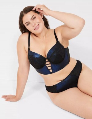 Lane Bryant Foil Shine Longline Women Balconette Bra Black | HGP2127RL