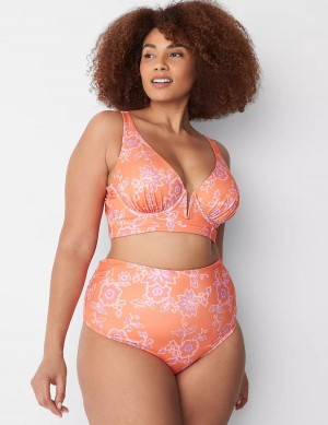 Lane Bryant Foldover-Waist High-Leg Swim Women Briefs Pink | FOD7537YX