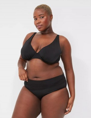 Lane Bryant Foldover-Waist Swim Women Briefs Black | OWY2221ZB