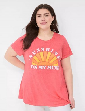 Lane Bryant Glitter Sunshine On My Mind Graphic Tee Women T Shirts Pink | FMV83100RM