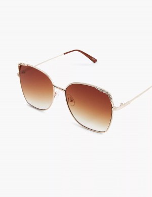 Lane Bryant Goldtone & Bling Butterfly Aviator Women Sunglasses Gold | BJX4251BG