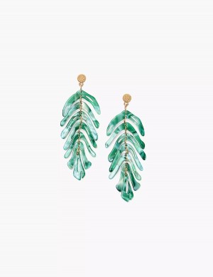 Lane Bryant Green Resin Flowy Leaf Women Earrings Gold | TNJ6472YP