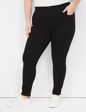 Lane Bryant High-Rise Sateen 3-Button Women Jeggings Black | UAM9997AA