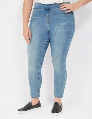 Lane Bryant High-Rise Sateen Pull-On Women Jeggings Blue | HKO3947GJ