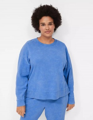 Lane Bryant LIVI Crew-Neck French Terry Washed Women Sweatshirts Blue | WCL1537SM