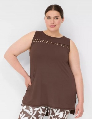 Lane Bryant LIVI Crew-Neck Macrame Women Tank Top Dark Brown | IZI6693HX