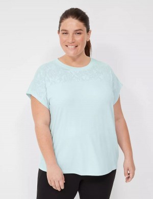 Lane Bryant LIVI Crew-Neck Mesh & Recycled LIVI Soft Tee Women T Shirts Light Green | VVS3441IY