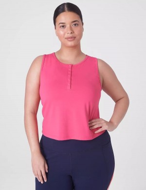 Lane Bryant LIVI Crop Snap-Up Wicking Women Tank Top Fuchsia Pink | IXC1066LT