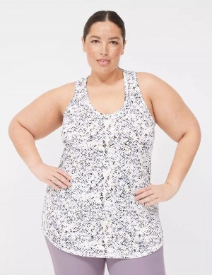 Lane Bryant LIVI Scoop-Neck Wicking Racerback Women Tank Top White Black | RIO7271ZO