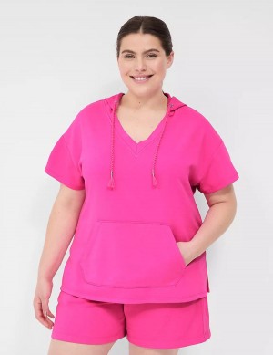 Lane Bryant LIVI Short-Sleeve French Terry Women Hoodie Pink | PFY9611DJ