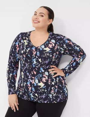 Lane Bryant LIVI Soft Long-Sleeve Recycled Tee Women T Shirts Black Multicolor | JTB1851OY