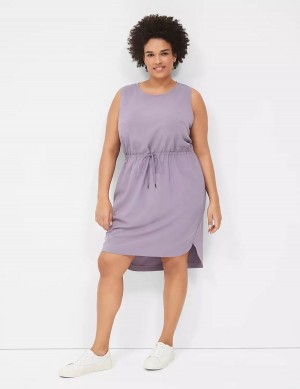 Lane Bryant LIVI Stretch Woven Drawstring Women Casual Dress Purple Olive | XBR2236BP